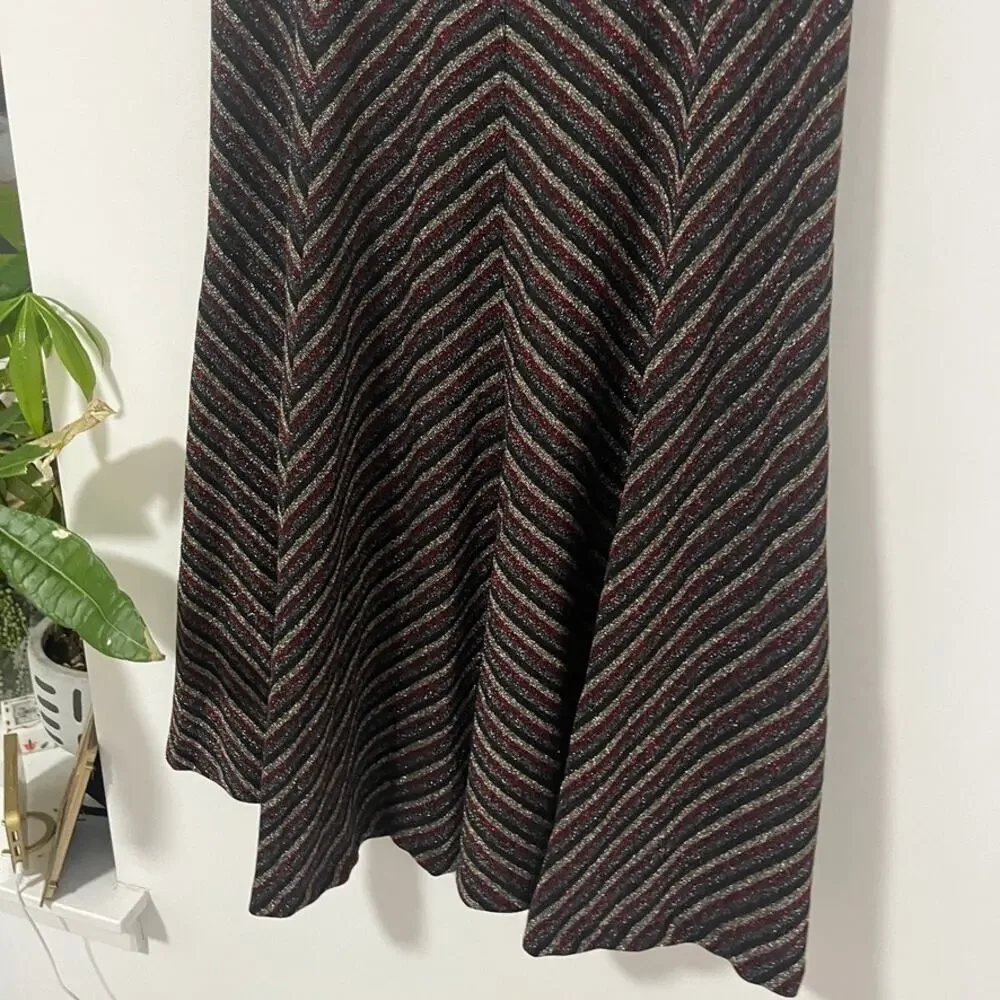 Anthropologie Maeve Metallic Glitter Stripe Midi Skirt Size Medium